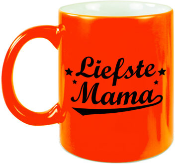 Bellatio Decorations Liefste mama cadeau mok / beker neon oranje voor Moederdag 330 ml - feest mokken