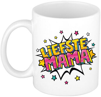 Bellatio Decorations Liefste mama cadeau mok / beker wit met sterren 300 ml - feest mokken