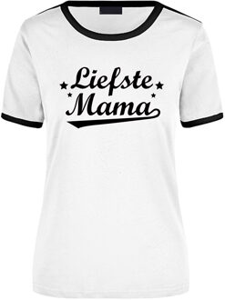 Bellatio Decorations Liefste mama cadeau ringer t-shirt wit met zwarte randjes voor dames - Moederdag/verjaardag cadeau L