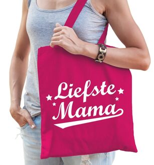 Bellatio Decorations Liefste mama cadeau tas roze katoen - Feest Boodschappentassen