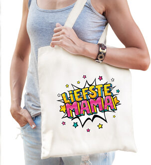 Bellatio Decorations Liefste mama popart katoenen tas wit voor dames