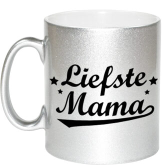 Bellatio Decorations Liefste mama zilveren mok / beker voor Moederdag 330 ml - feest mokken Zilverkleurig