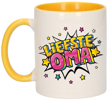 Bellatio Decorations Liefste oma cadeau mok / beker wit en geel 300 ml