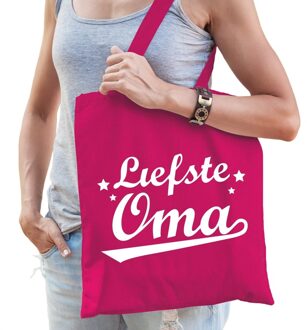 Bellatio Decorations Liefste oma cadeau tas roze katoen - Feest Boodschappentassen