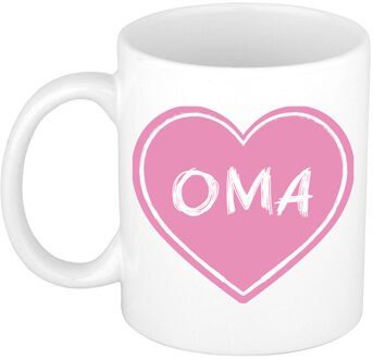 Bellatio Decorations Liefste oma verjaardag cadeau mok - roze hartje - 300 ml - keramiek - opa/oma dag