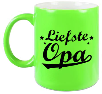 Bellatio Decorations Liefste opa cadeau mok / beker neon groen 330 ml - feest mokken