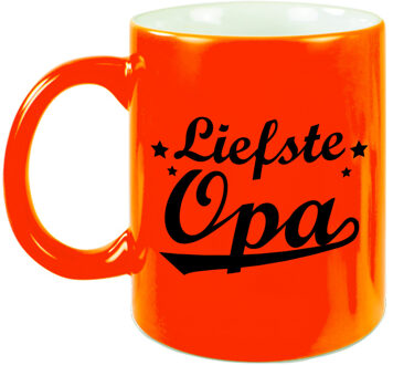 Bellatio Decorations Liefste opa cadeau mok / beker neon oranje 330 ml - feest mokken