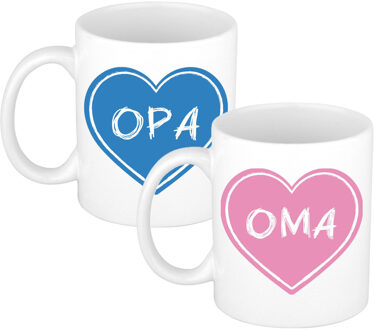 Bellatio Decorations Liefste opa / oma verjaardag cadeau koffiemokken - blauw/roze - 300 ml - vaderdag / moederdag