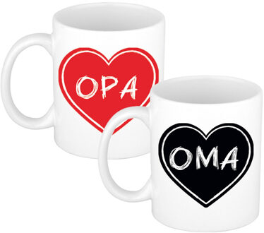 Bellatio Decorations Liefste opa / oma verjaardag cadeau koffiemokken - zwart/rood - 300 ml - vaderdag / moederdag