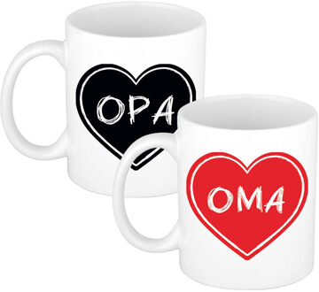 Bellatio Decorations Liefste opa / oma verjaardag cadeau koffiemokken - zwart/rood - 300 ml - vaderdag / moederdag