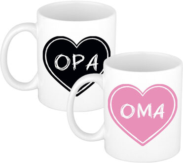 Bellatio Decorations Liefste opa / oma verjaardag cadeau koffiemokken - zwart/roze - 300 ml - vaderdag / moederdag