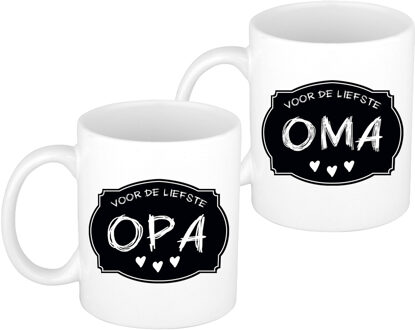 Bellatio Decorations Liefste opa/oma verjaardag cadeau mokken - zwart krijtbord - 300 ml - Keramiek - vaderdag/moederdag