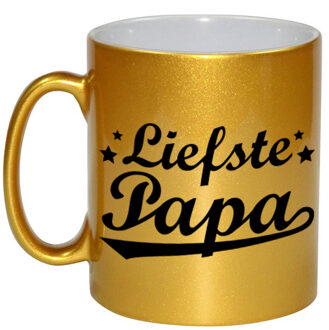 Bellatio Decorations Liefste papa cadeau gouden mok / beker voor Vaderdag 330 ml - feest mokken Goudkleurig