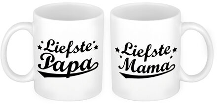 Bellatio Decorations Liefste papa en mama mok - Vaderdag en moederdag cadeau - feest mokken Zwart