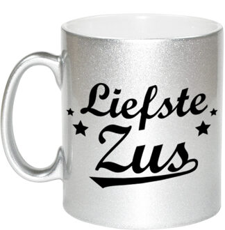 Bellatio Decorations Liefste zus cadeau zilveren mok / beker sterren 330 ml - feest mokken Zilverkleurig