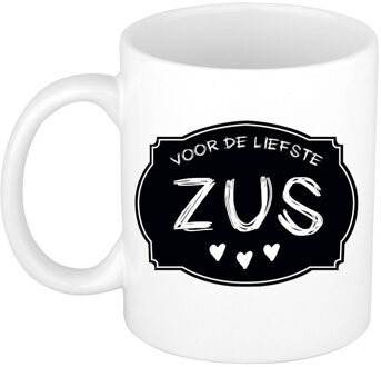 Bellatio Decorations Liefste zus verjaardag cadeau mok - zwart krijtbord - 300 ml - Keramiek - broer/zussen dag