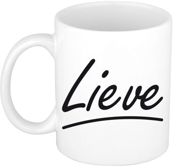 Bellatio Decorations Lieve Naam koffiemok - beker - met sierlijke letters - wit - 300 ml - Cadeau - Dames