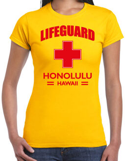 Bellatio Decorations Lifeguard / strandwacht verkleed t-shirt / shirt Lifeguard Honolulu Hawaii geel voor dames - Bedrukking aan de voorkant / Reddingsbrigade shirt / Verkleedkleding / carnaval / outfit 2XL