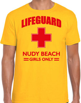 Bellatio Decorations Lifeguard/ strandwacht verkleed t-shirt / shirt Lifeguard Nudy Beach girls only geel voor heren