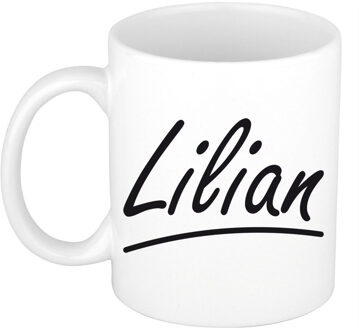 Bellatio Decorations Lilian Naam koffiemok - beker - met sierlijke letters - wit - 300 ml - Cadeau - Dames