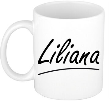 Bellatio Decorations Liliana Naam koffiemok - beker - met sierlijke letters - wit - 300 ml - Cadeau - Dames