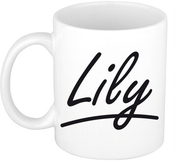Bellatio Decorations Lily Naam koffiemok - beker - met sierlijke letters - wit - 300 ml - Cadeau - Dames