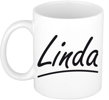 Bellatio Decorations Linda voornaam kado beker / mok sierlijke letters - gepersonaliseerde mok met naam - Naam mokken Multikleur