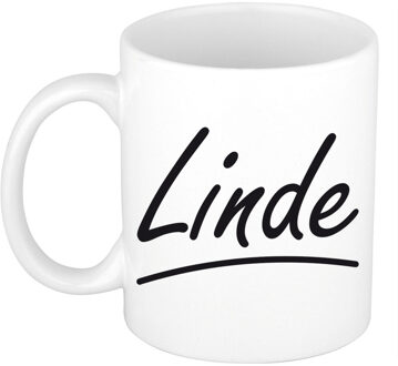 Bellatio Decorations Linde Naam koffiemok - beker - met sierlijke letters - wit - 300 ml - Cadeau - Dames