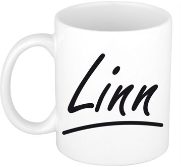 Bellatio Decorations Linn Naam koffiemok - beker - met sierlijke letters - wit - 300 ml - Cadeau - Dames