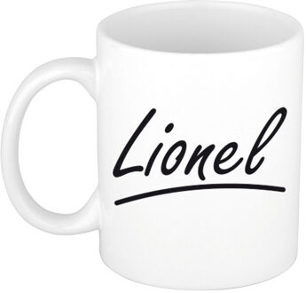 Bellatio Decorations Lionel Naam koffiemok - beker - met sierlijke letters - wit - 300 ml - Cadeau - Heren