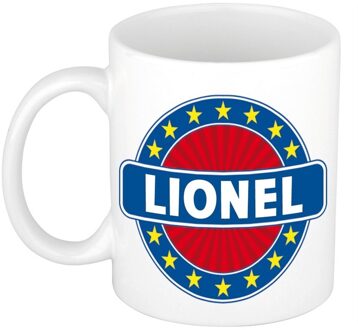 Bellatio Decorations Lionel voornaam koffiemok - beker - wit/blauw - 300 ml - Cadeau - Heren - Collega - Vaderdag Multi