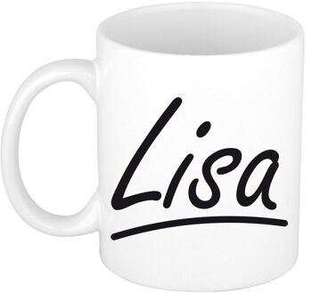 Bellatio Decorations Lisa Naam koffiemok - beker - met sierlijke letters - wit - 300 ml - Cadeau - Dames