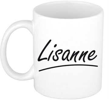 Bellatio Decorations Lisanne Naam koffiemok - beker - met sierlijke letters - wit - 300 ml - Cadeau - Dames