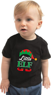 Bellatio Decorations Little elf Kerst t-shirt zwart voor peuters 86 (9-18 maanden)