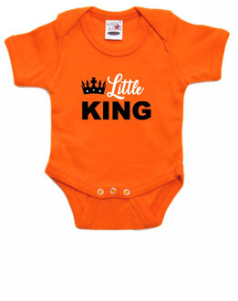 Bellatio Decorations Little king Koningsdag romper met kroontje oranje voor babys 56 (1-2 maanden) - Feest rompertjes Multikleur