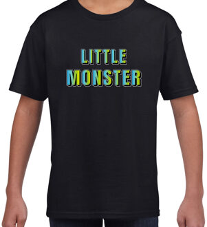 Bellatio Decorations Little monster fun tekst t-shirt zwart kids L (146-152)