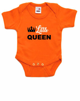 Bellatio Decorations Little queen Koningsdag romper met kroontje oranje voor babys 56 (1-2 maanden) - Feest rompertjes Multikleur