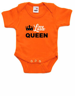 Bellatio Decorations Little queen Koningsdag romper met kroontje oranje voor babys