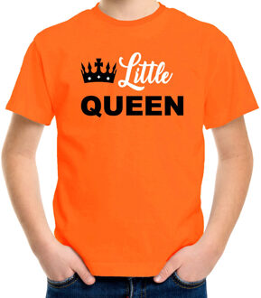 Bellatio Decorations Little queen t-shirt oranje voor kinderen - Koningsdag outfit XL (158-164) - Feestshirts