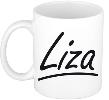 Bellatio Decorations Liza Naam koffiemok - beker - met sierlijke letters - wit - 300 ml - Cadeau - Dames