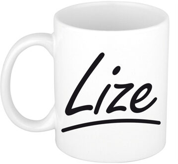 Bellatio Decorations Lize Naam koffiemok - beker - met sierlijke letters - wit - 300 ml - Cadeau - Dames