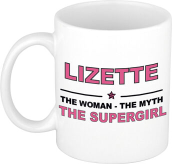 Bellatio Decorations Lizette cadeau mok - Woman Myth Supergirl - naam koffiemok - 300 ml - collega - moederdag Oudroze