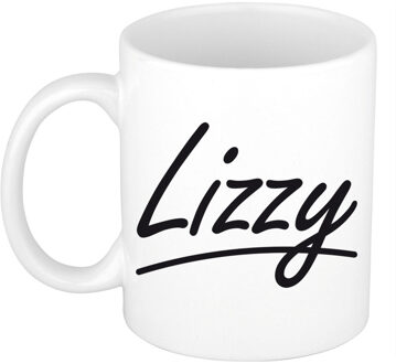 Bellatio Decorations Lizzy voornaam kado beker / mok sierlijke letters - gepersonaliseerde mok met naam - Naam mokken Multikleur