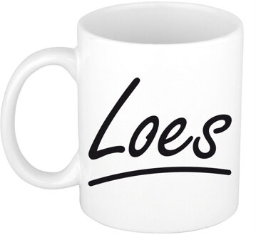 Bellatio Decorations Loes voornaam kado beker / mok sierlijke letters - gepersonaliseerde mok met naam - Naam mokken Multikleur