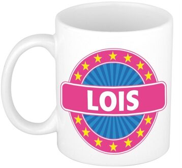 Bellatio Decorations Lois voornaam koffiemok - beker - wit/roze - 300 ml - Cadeau - Dames - Collega - Moederdag