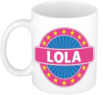 Bellatio Decorations Lola voornaam koffiemok - beker - wit/roze - 300 ml - Cadeau - Dames - Collega - Moederdag