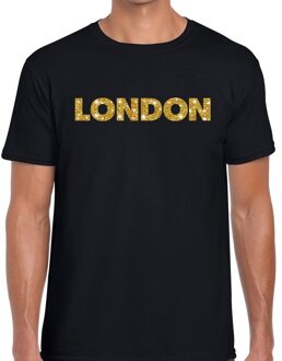 Bellatio Decorations London goud glitter tekst t-shirt zwart heren S