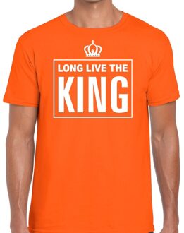 Bellatio Decorations Long live the King Engelse tekst shirt oranje heren 2XL - Feestshirts