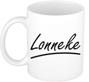 Bellatio Decorations Lonneke Naam koffiemok - beker - met sierlijke letters - wit - 300 ml - Cadeau - Dames