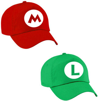 Bellatio Decorations Loodgieter Mario en Luigi petjes - caps - hoed - heren - volwassenen - Set van 2 petjes Rood